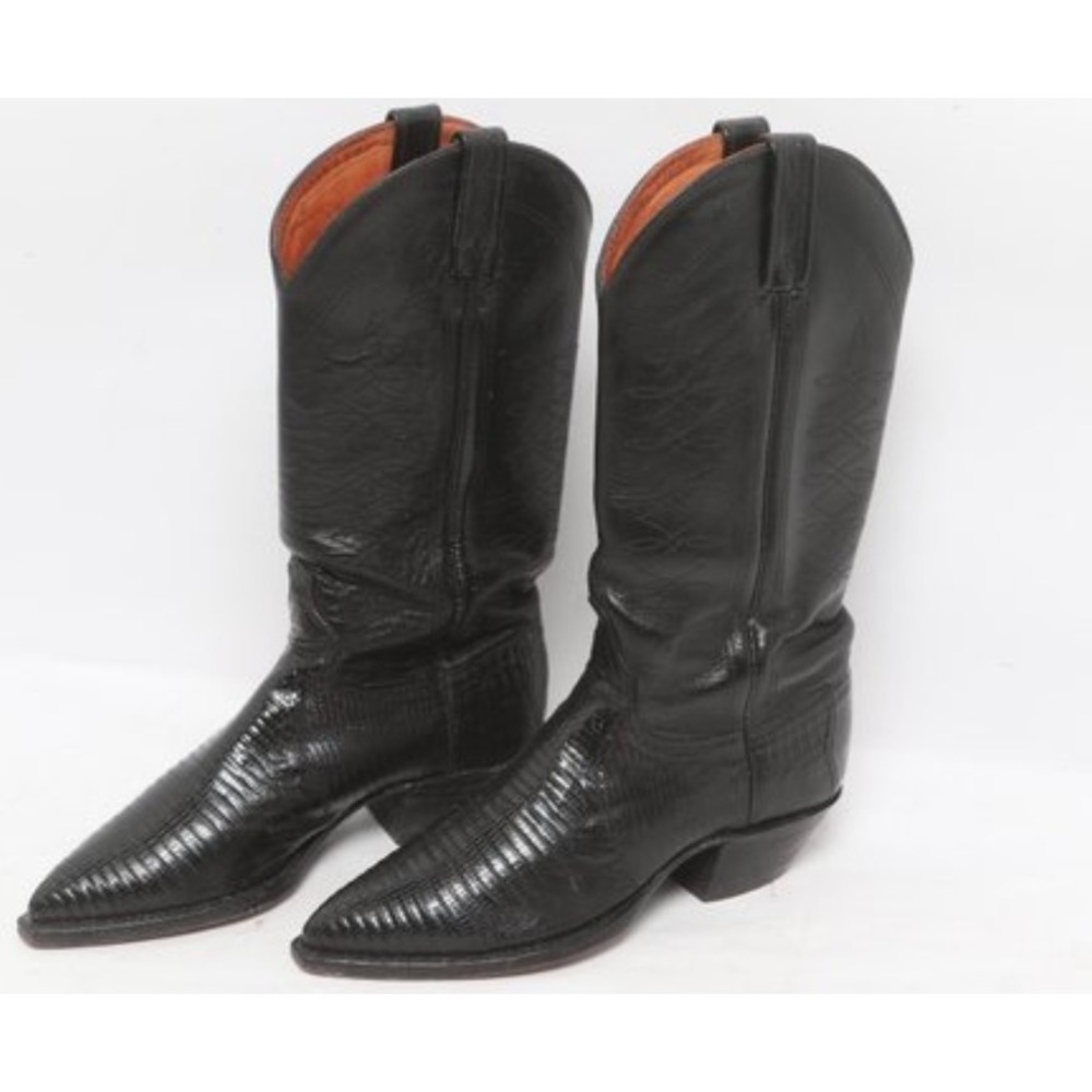 J. Chisholm Cowboy Boots Mens 6.5D Black LizardSkin Leather Handcrafted USA 9702